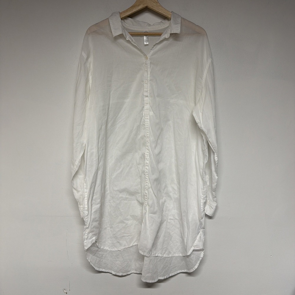 Gap Body Tunic Blouse Womens XL White Long Sleeve Collared V-neck Cotton Top